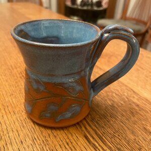 Studio Pottery Azure and Red Hand Thrown Coffee Cup Mug by Shirley**